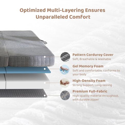 BYBYME Memory Foam Tri-Folding Mattress, 6 Inch Gel Folding Mattress Topper, Foldable Soft Guest Bed Camping Pad, with Washable Cover in Kuwait