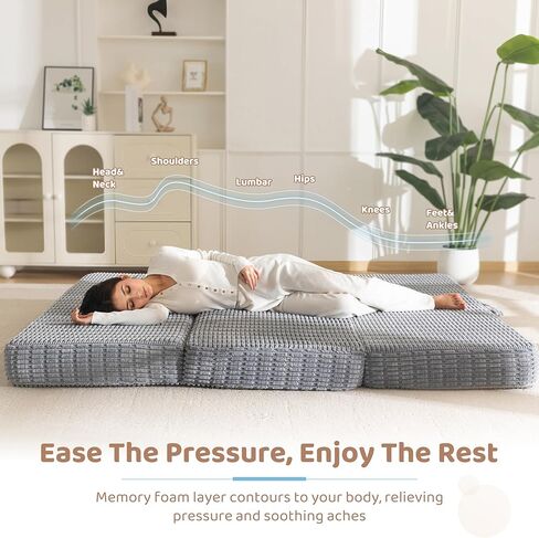 BYBYME Memory Foam Tri-Folding Mattress, 6 Inch Gel Folding Mattress Topper, Foldable Soft Guest Bed Camping Pad, with Washable Cover in Kuwait