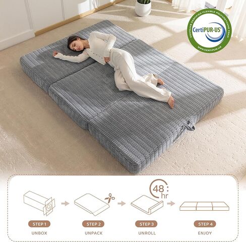 BYBYME Memory Foam Tri-Folding Mattress, 6 Inch Gel Folding Mattress Topper, Foldable Soft Guest Bed Camping Pad, with Washable Cover in Kuwait