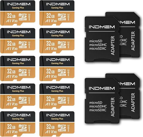 10 بطاقات Micro SD أداء عالي السرعة 32 جيجابايت (قراءة 90 ميجابايت/ثانية، كتابة 25 ميجابايت/ثانية)، متوافقة مع DSLR، الطائرة بدون طيار، كاميرا الحركة والأجهزة المحمولة (10 بطاقات microSD + 4 محول) in Kuwait