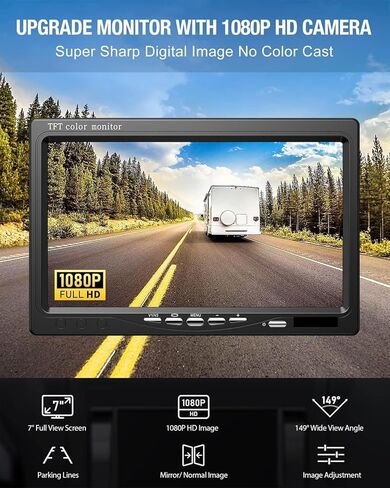 نظام كاميرا احتياطية HD 1080P RV شاشة 7 بوصة مع 2 كاميرا رؤية جانبية خلفية سهلة التركيب IP69 مقاومة للماء رؤية ليلية عالية الدقة لشاحنة RV مقطورة جرار in Kuwait