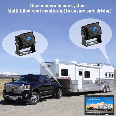 نظام كاميرا احتياطية HD 1080P RV شاشة 7 بوصة مع 2 كاميرا رؤية جانبية خلفية سهلة التركيب IP69 مقاومة للماء رؤية ليلية عالية الدقة لشاحنة RV مقطورة جرار in Kuwait