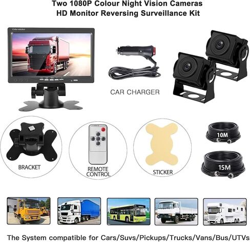 نظام كاميرا احتياطية HD 1080P RV شاشة 7 بوصة مع 2 كاميرا رؤية جانبية خلفية سهلة التركيب IP69 مقاومة للماء رؤية ليلية عالية الدقة لشاحنة RV مقطورة جرار in Kuwait
