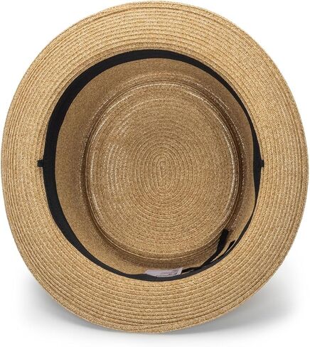 Wide-Brim Straw Sun-Hat for Men Women, Vintage Pork-Pie Hat with Bows for Beach Hiking in Kuwait