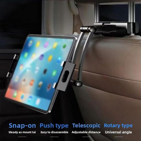 LICAEVEY Car Headrest Tablet Holder, Adjustable Extension Arm, Tablet Car Mount for Back Seat, for 4.7-12.9in Device, Road Trip Essentials, Black in Kuwait