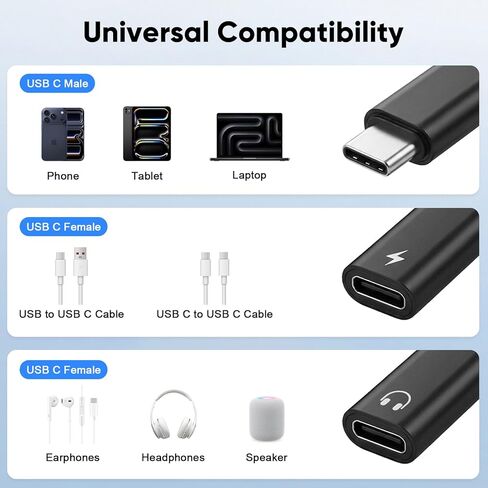 USB C to 3.5mm Headphone and Charger Adapter with PD 60W Fast Charging, 2-in-1 USB Type C to Aux Audio Jack Splitter, for iPhone 17/16/15, Galaxy S25/S24/S23, iPad Pro/Air, Pixel 9/8+ in Saudi Arabia