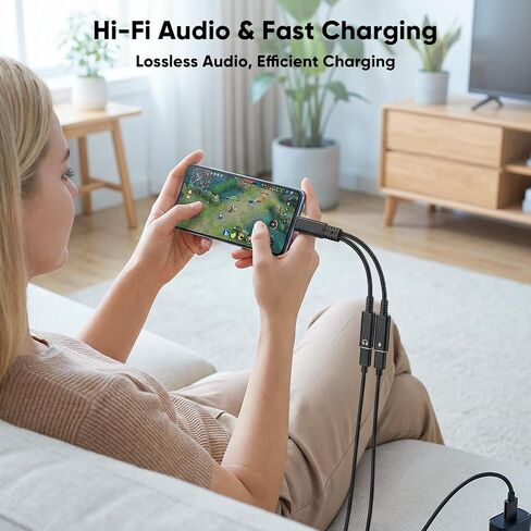 USB C to 3.5mm Headphone and Charger Adapter with PD 60W Fast Charging, 2-in-1 USB Type C to Aux Audio Jack Splitter, for iPhone 17/16/15, Galaxy S25/S24/S23, iPad Pro/Air, Pixel 9/8+ in Saudi Arabia