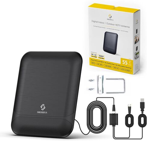 Digital TV Antenna for Smart TV Indoor & Outdoor, 55 Miles Amplified HDTV Antenna with Signal Booster, Reception for Local Channels 8K 4K 1080P HD VHF UHF, with 16ft Coax Cable in Kuwait