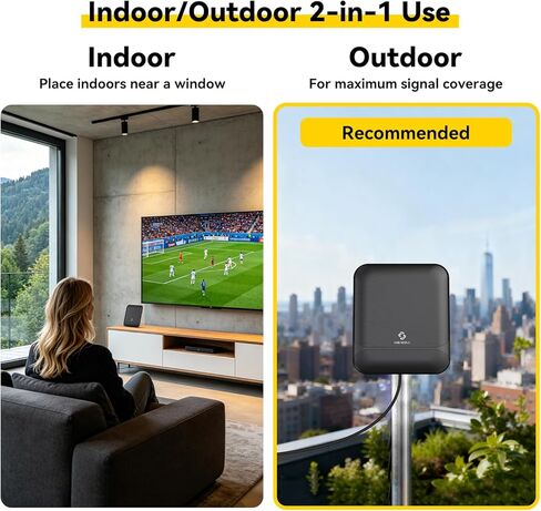 Digital TV Antenna for Smart TV Indoor & Outdoor, 55 Miles Amplified HDTV Antenna with Signal Booster, Reception for Local Channels 8K 4K 1080P HD VHF UHF, with 16ft Coax Cable in Kuwait