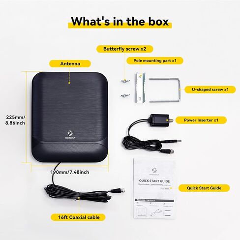Digital TV Antenna for Smart TV Indoor & Outdoor, 55 Miles Amplified HDTV Antenna with Signal Booster, Reception for Local Channels 8K 4K 1080P HD VHF UHF, with 16ft Coax Cable in Kuwait