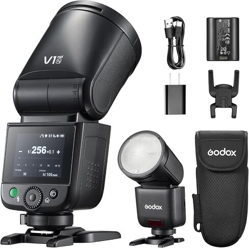 فلاش كاميرا Godox V1 Mid N مستدير الرأس، TTL Li-ion 650 مصباح تشكيل مرن كامل الطاقة لنيكون 1/80000s HSS Hot Shoe Speedlight 1.7s وقت إعادة التدوير 5300K±200K Speedlite للمنتج/الزفاف/الصورة in Kuwait