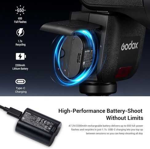 فلاش كاميرا Godox V1 Mid N مستدير الرأس، TTL Li-ion 650 مصباح تشكيل مرن كامل الطاقة لنيكون 1/80000s HSS Hot Shoe Speedlight 1.7s وقت إعادة التدوير 5300K±200K Speedlite للمنتج/الزفاف/الصورة in Kuwait
