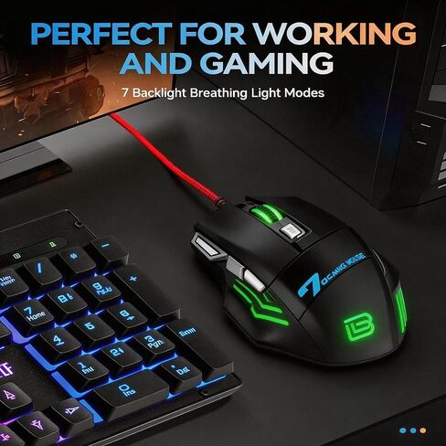 【طول السلك 59 بوصة - USB 】 ماوس سلكي بصري للألعاب إصدار 2026، تأثير إضاءة RGB، التوصيل والتشغيل، DPI حتى 7200، مناسب لنظام Windows 7/8/10/XP Vista Linux in Kuwait