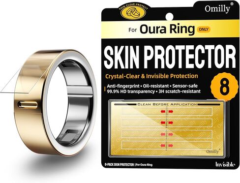 omilly 8 عبوات من واقي الجلد الدائري Oura، طبقة شفافة رفيعة للغاية 0.15 مم لخاتم Oura Gen 3 / Gen 4 / Gen 4 سيراميك، مقاوم للخدش 3H، مضاد لبصمات الأصابع، واقي غير مرئي آمن للاستشعار، مقاس 9 in Kuwait
