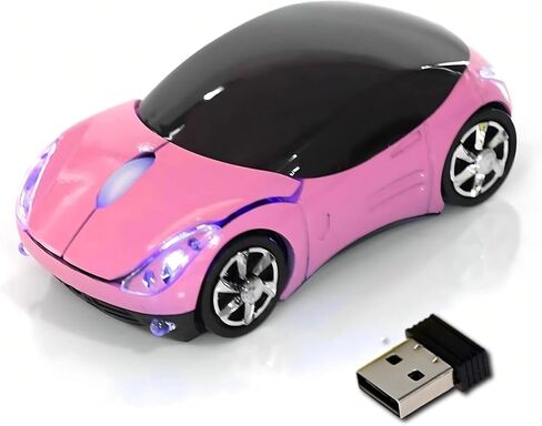 Pink Wireless Car Mouse, 2.4G Wireless with USB Receiver, 1600DPI Adjustable Cute Car Shape Optical Mouse for PC Laptop Computer Mac in Kuwait
