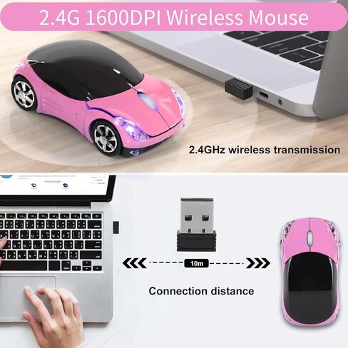 Pink Wireless Car Mouse, 2.4G Wireless with USB Receiver, 1600DPI Adjustable Cute Car Shape Optical Mouse for PC Laptop Computer Mac in Kuwait