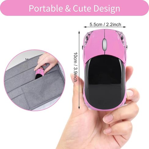 Pink Wireless Car Mouse, 2.4G Wireless with USB Receiver, 1600DPI Adjustable Cute Car Shape Optical Mouse for PC Laptop Computer Mac in Kuwait