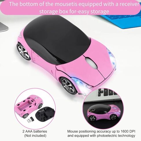 Pink Wireless Car Mouse, 2.4G Wireless with USB Receiver, 1600DPI Adjustable Cute Car Shape Optical Mouse for PC Laptop Computer Mac in Kuwait