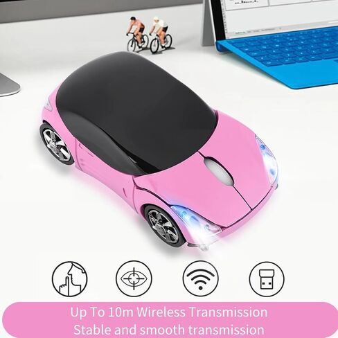 Pink Wireless Car Mouse, 2.4G Wireless with USB Receiver, 1600DPI Adjustable Cute Car Shape Optical Mouse for PC Laptop Computer Mac in Kuwait
