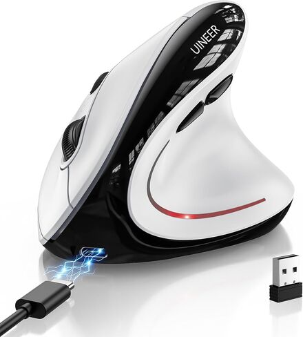Uineer Vertical Ergonomic Mouse, 3-Mode Wireless Bluetooth 5.0/4.0 & 2.4G with USB-A Receiver, Rechargeable Office Mice, Connects Up to 3 Devices, Silent Click, 4 DPI, 7-Color LED for PC, Laptop,Mac in Kuwait