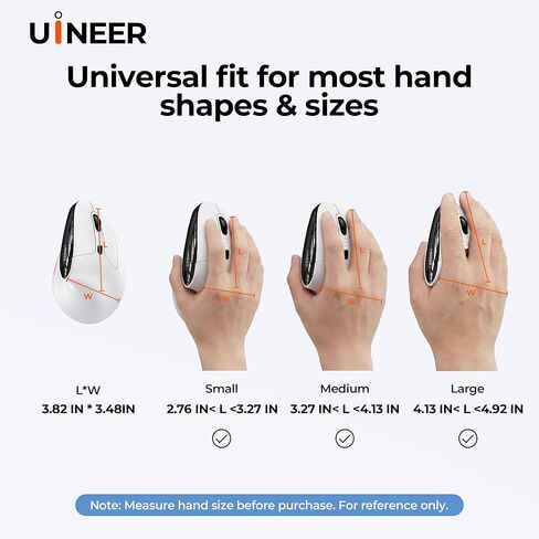 Uineer Vertical Ergonomic Mouse, 3-Mode Wireless Bluetooth 5.0/4.0 & 2.4G with USB-A Receiver, Rechargeable Office Mice, Connects Up to 3 Devices, Silent Click, 4 DPI, 7-Color LED for PC, Laptop,Mac in Kuwait