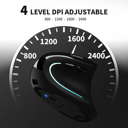 Uineer Vertical Ergonomic Mouse, 3-Mode Wireless Bluetooth 5.0/4.0 & 2.4G with USB-A Receiver, Rechargeable Office Mice, Connects Up to 3 Devices, Silent Click, 4 DPI, 7-Color LED for PC, Laptop,Mac in Kuwait