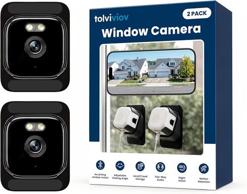 2K Indoor Window Camera with Adjustable Mount, No Drill Window Security Camera, Anti-Glare Glass Design, Night Vision, Local Storage, Easy Install Camera for Indoor Monitoring Outdoor (2 pack) in Kuwait