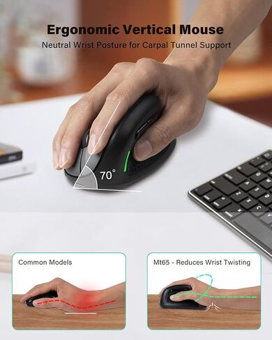XUANGUI Vertical Ergonomic Quiet Wireless Mouse Rechargeable MT65, Bluetooth 5.1/2.4G/USBC Tri-Mode Computer Mice for Large and Medium Hands, Max 4800 DPI, Type C and Witeless for PC Laptop Mac Tablet in Kuwait