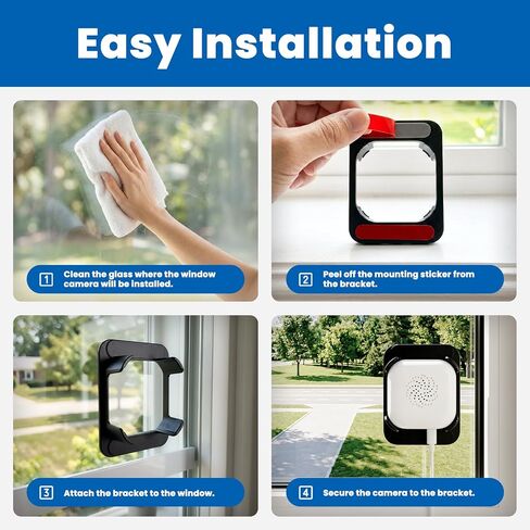 2K Indoor Window Camera with Adjustable Mount, No Drill Window Security Camera, Anti-Glare Glass Design, Night Vision, Local Storage, Easy Install Camera for Indoor Monitoring Outdoor (2 pack) in Kuwait