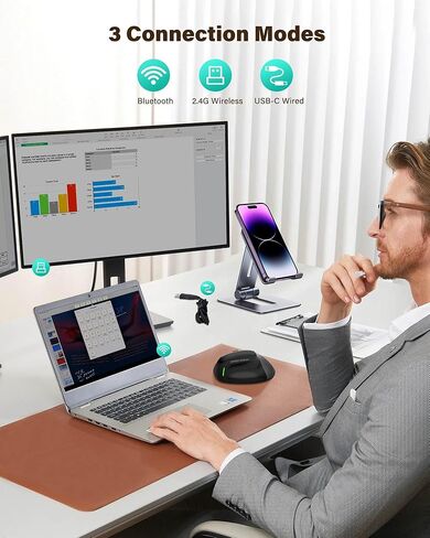 XUANGUI Vertical Ergonomic Quiet Wireless Mouse Rechargeable MT65, Bluetooth 5.1/2.4G/USBC Tri-Mode Computer Mice for Large and Medium Hands, Max 4800 DPI, Type C and Witeless for PC Laptop Mac Tablet in Kuwait