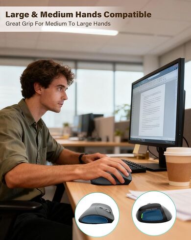 XUANGUI Vertical Ergonomic Quiet Wireless Mouse Rechargeable MT65, Bluetooth 5.1/2.4G/USBC Tri-Mode Computer Mice for Large and Medium Hands, Max 4800 DPI, Type C and Witeless for PC Laptop Mac Tablet in Kuwait