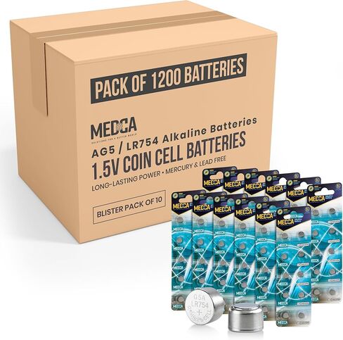 MEDca AG5 LR754 Batteries - 120 Count Pack - 1.5V Alkaline 754 LR48 193 Battery Button Coin Cell Batteries for Hearing Aids and Hearing Amplifiers in Saudi Arabia