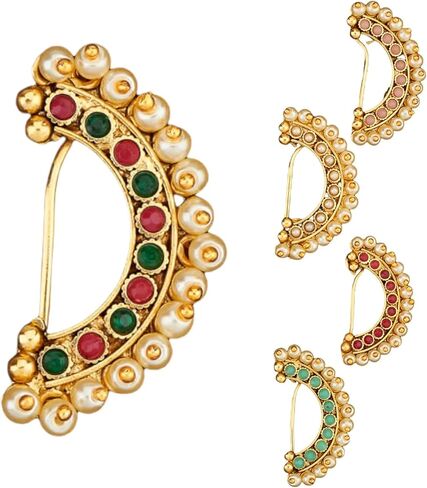 LOVENSPIRE Clip On Antique Pressing Moon Nose Ring With Gold Plating Marathi Nath, Nosepin, Snap On Nosepin, Indian Nose Ring, Fake Nose Ring in Kuwait
