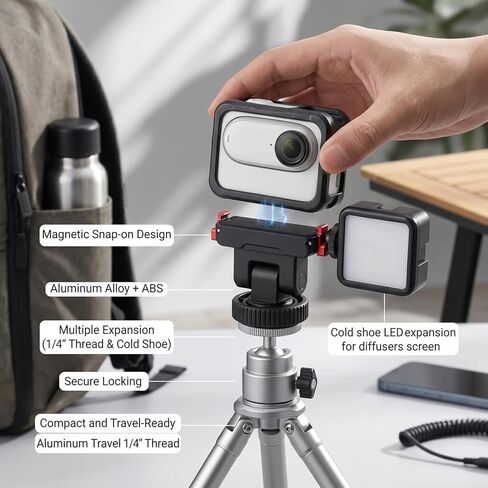 Magnetic Cold Shoe Adapter Base, Aluminum Alloy ABS Composite 360 Mount with 180 Adjustable Rotation and 1 4inch Thread, for Action Camera Accessories in Kuwait