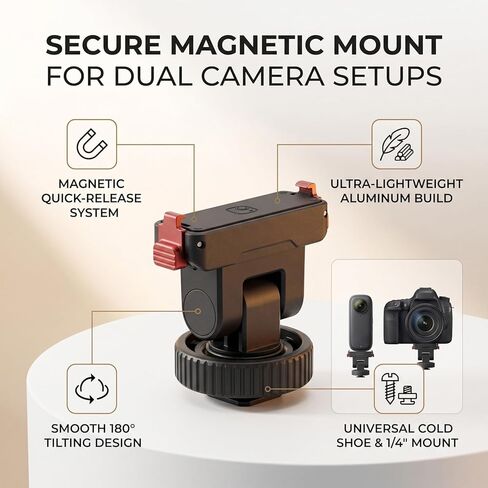 Magnetic Cold Shoe Adapter Base, Aluminum Alloy ABS Composite 360 Mount with 180 Adjustable Rotation and 1 4inch Thread, for Action Camera Accessories in Kuwait