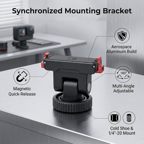 Magnetic Cold Shoe Adapter Base, Aluminum Alloy ABS Composite 360 Mount with 180 Adjustable Rotation and 1 4inch Thread, for Action Camera Accessories in Kuwait