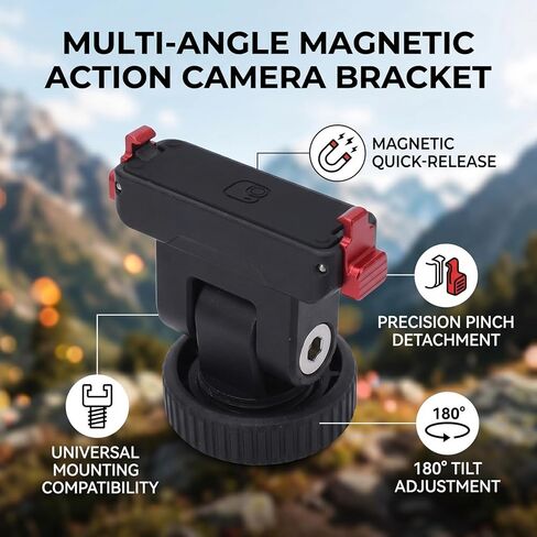 Magnetic Cold Shoe Adapter Base, Aluminum Alloy ABS Composite 360 Mount with 180 Adjustable Rotation and 1 4inch Thread, for Action Camera Accessories in Kuwait