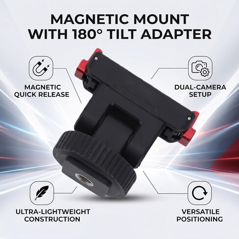 Magnetic Cold Shoe Adapter Base, Aluminum Alloy ABS Composite 360 Mount with 180 Adjustable Rotation and 1 4inch Thread, for Action Camera Accessories in Kuwait