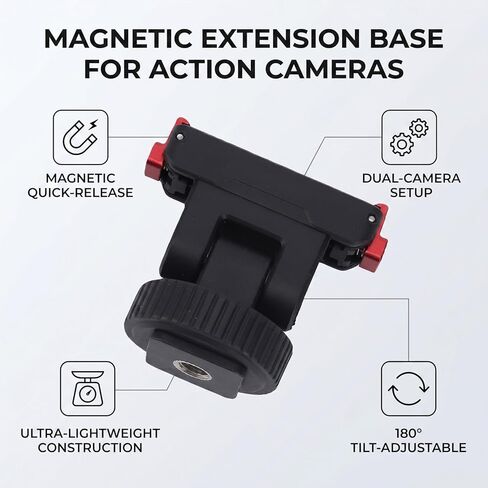 Magnetic Cold Shoe Adapter Base, Aluminum Alloy ABS Composite 360 Mount with 180 Adjustable Rotation and 1 4inch Thread, for Action Camera Accessories in Kuwait