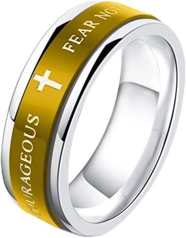 LAFATINA Lords Prayer Cross Spinner Ring Men's Womens Stainless Steel Religious Fidget Bands for Easter Christmas Birthday, Size 7-12 in Saudi Arabia