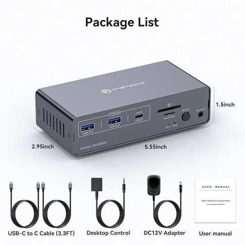 محطة إرساء USB C مع مفتاح KVM وشاشتين وجهاز كمبيوتر 4K@60 هرتز HDMI EDID KVM ومفاتيح شاشة مزدوجة لجهازي كمبيوتر محمول تشترك في 1G Ethernet و5 أجهزة USB A/C وفتحات بطاقة SD/microSD in Kuwait