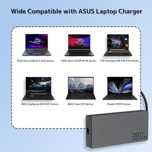 شاحن كمبيوتر محمول 380 واط 20 فولت 19 أمبير بديل لـ ASUS، ROG Strix Scar G16 G615 G18 G815 (2025) 16 G635 18 G835 17X TUF Gaming F16 A14 A16 A18 Zephyrus G14 RTX 5080 5090 مزود الطاقة ADP-380AB B محول تيار متردد in Kuwait