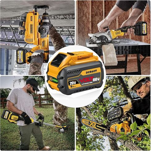 DCB609 Battery & DCB118 Fast Charger Combo | 2-Pack 20V-60V MAX 9Ah Replacement Batteries with 8A Rapid Charger | Compatible with DeWalt 20V/60V MAX Tools in Saudi Arabia