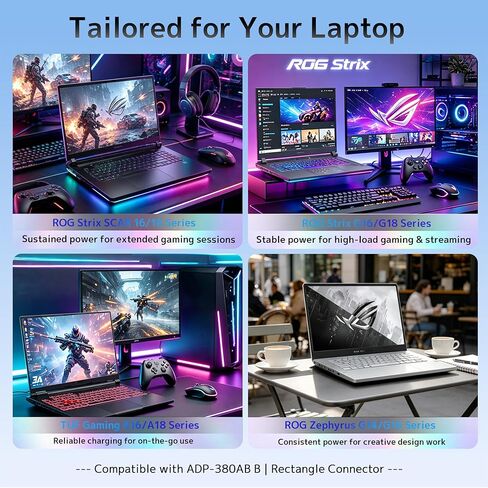 شاحن كمبيوتر محمول 380 واط 20 فولت 19 أمبير بديل لـ ASUS، ROG Strix Scar G16 G615 G18 G815 (2025) 16 G635 18 G835 17X TUF Gaming F16 A14 A16 A18 Zephyrus G14 RTX 5080 5090 مزود الطاقة ADP-380AB B محول تيار متردد in Kuwait