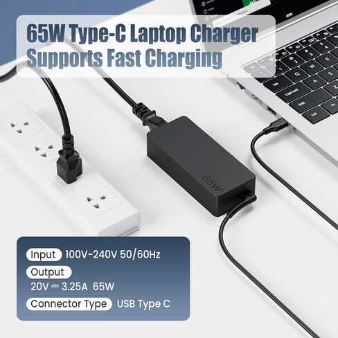 65W USB C Charger for LG Gram 14 15 16 17, VUOHOEG 20V 3.25A Laptop Charger Compatible with USB-C Charging Laptops, AC Power Adapter for LG Gram 17Z90P 16Z90P 15Z90P 14Z90P 16Z90Q 15Z90Q in Kuwait