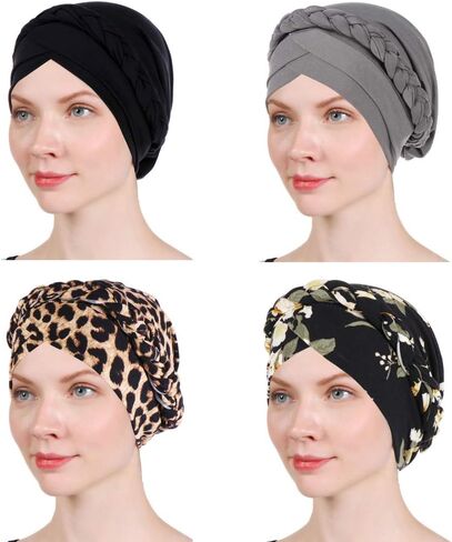 1 Pack / 2 Packs Women Turban Twisted Beaded Braid Chemical Cancer Headscarf Cap Hair Covered Wrap Hat in Saudi Arabia