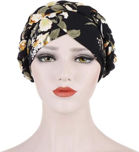 1 Pack / 2 Packs Women Turban Twisted Beaded Braid Chemical Cancer Headscarf Cap Hair Covered Wrap Hat in Saudi Arabia