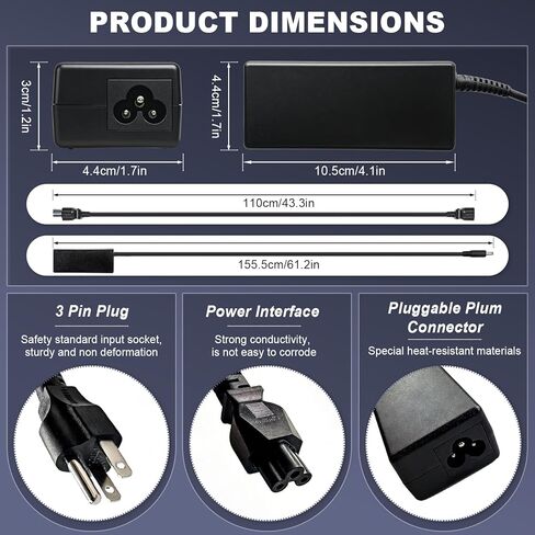 شاحن كمبيوتر محمول 65 وات متوافق مع Dell 14 15 16 DC15250 DC15255 DC14250 DC14255 DC16250 DC16251 DC16255، Pro 14 16 PC14250 PC14255 PC16250 PC16255، Inspiron 15 3511 3520 سلك محول إمداد الطاقة in Kuwait