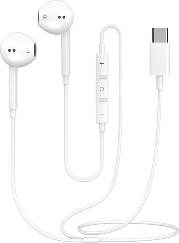 [معتمد من Apple MFi] سماعات رأس USB C سلكية، سماعات أذن سلكية، إلغاء الضوضاء USB C مع جهاز تحكم مدمج للتحكم في الموسيقى والمكالمات الهاتفية وحجم الصوت لهاتف iPhone 17 16 15 Pro Max، Galaxy S26 S25 in Kuwait