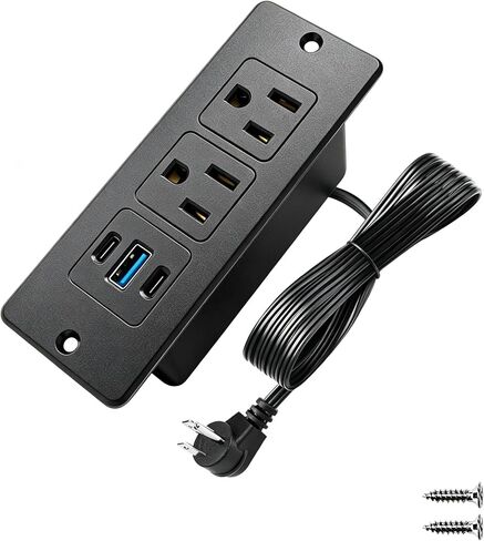 قطاع طاقة مجوف للأثاث مع USB C 20W وUSB A 18W، 2 منافذ 3 منافذ USB (2 USB C+1 USB A)، منفذ كهربائي قابل للتركيب لطاولة منضدة خزانة المكتب، سلك توصيل مسطح بطول 6.56 قدم (أبيض) in Kuwait